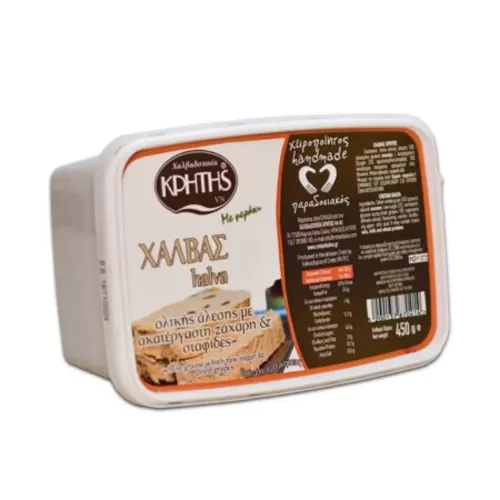 Χαλβάς με Ταχίνι Ολικής Άλεσης, Ακατέργαστη Ζάχαρη & Σταφίδες Κρήτης - Χαλβαδοποιία Κρήτης